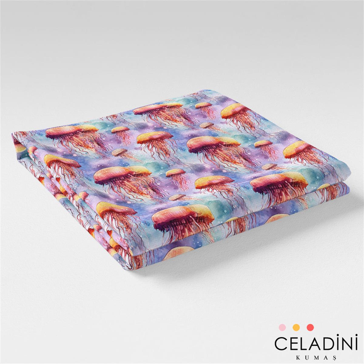 Eflatun Fon Denizanası Desenli Kumaş