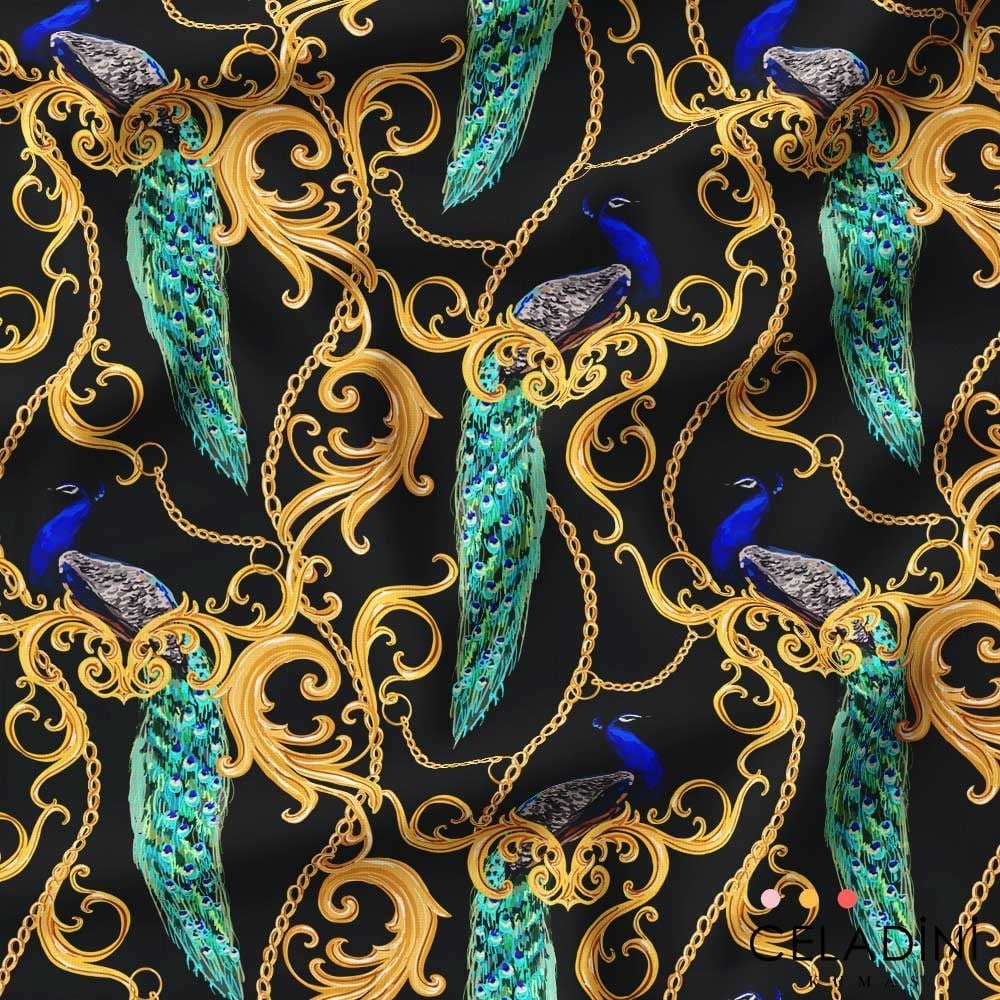 Elegant Tavus Kuşu Desenli Kumaş