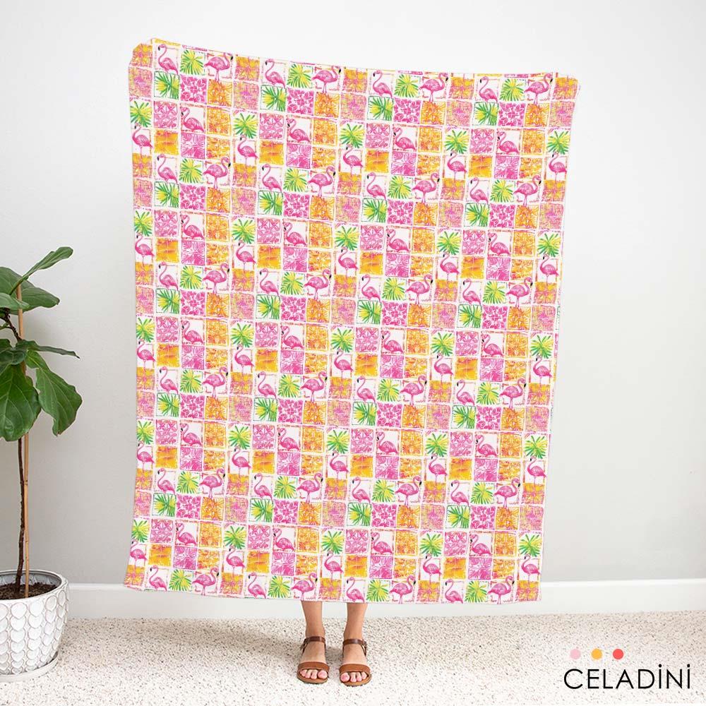 Eskitme Egzotik Flamingo Desenli Kumaş
