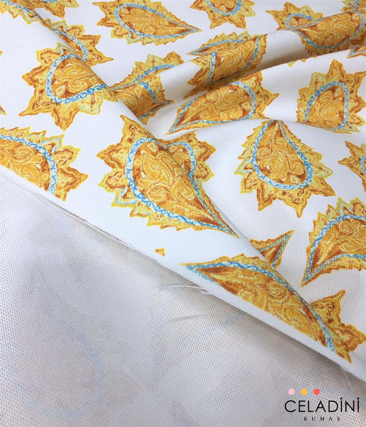 Etnik Gold Şal Desenli Kumaş 