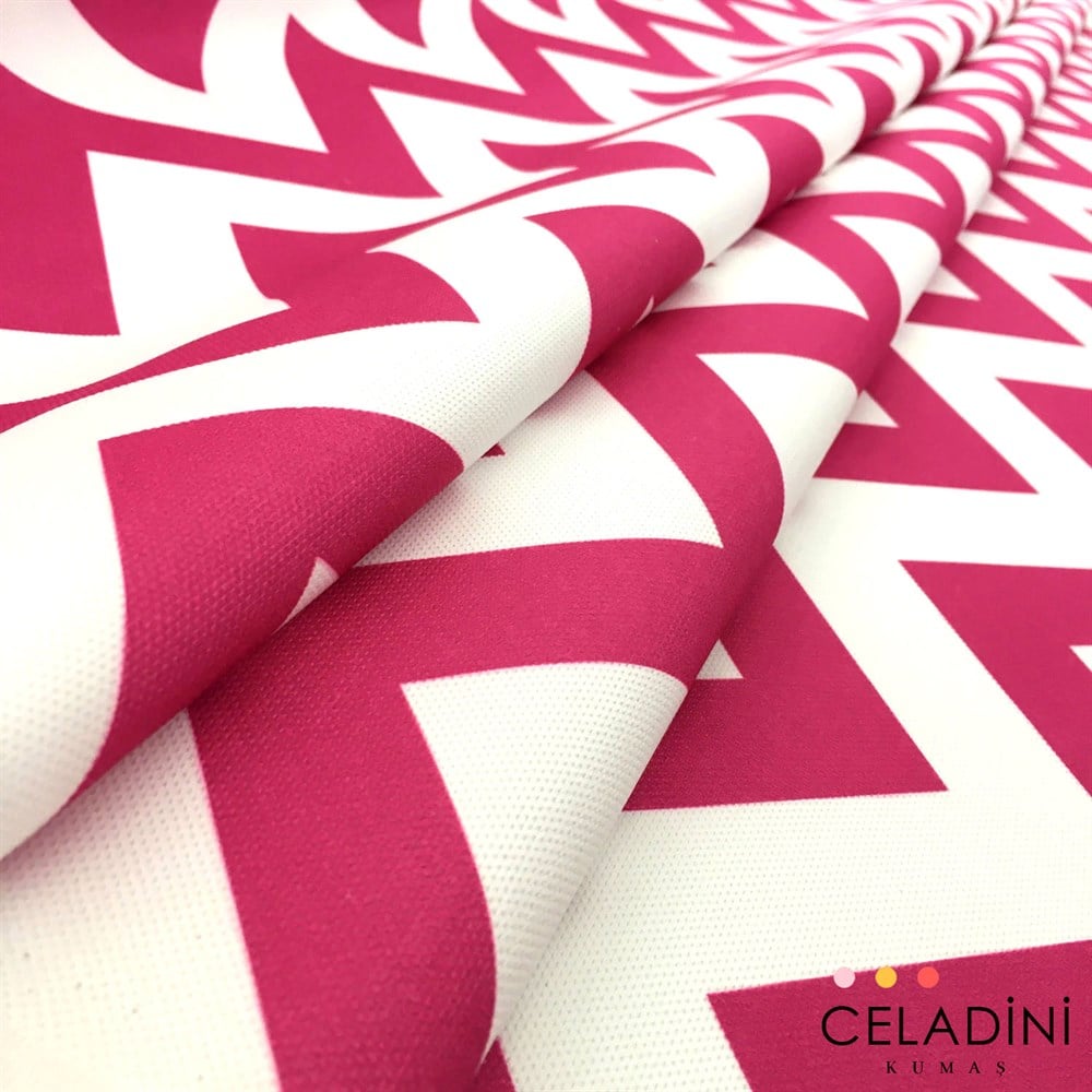Fuşya Beyaz Zigzag (Chevron) Kumaş