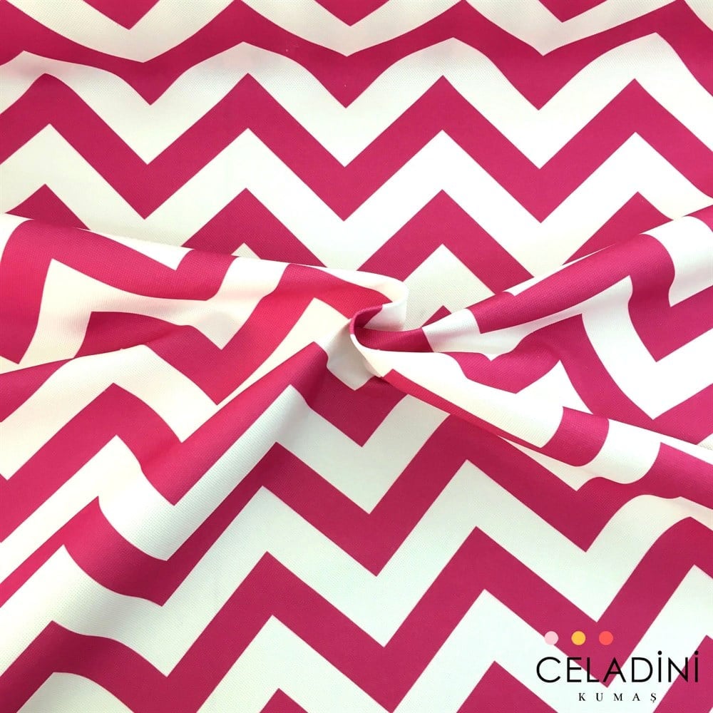 Fuşya Beyaz Zigzag (Chevron) Kumaş