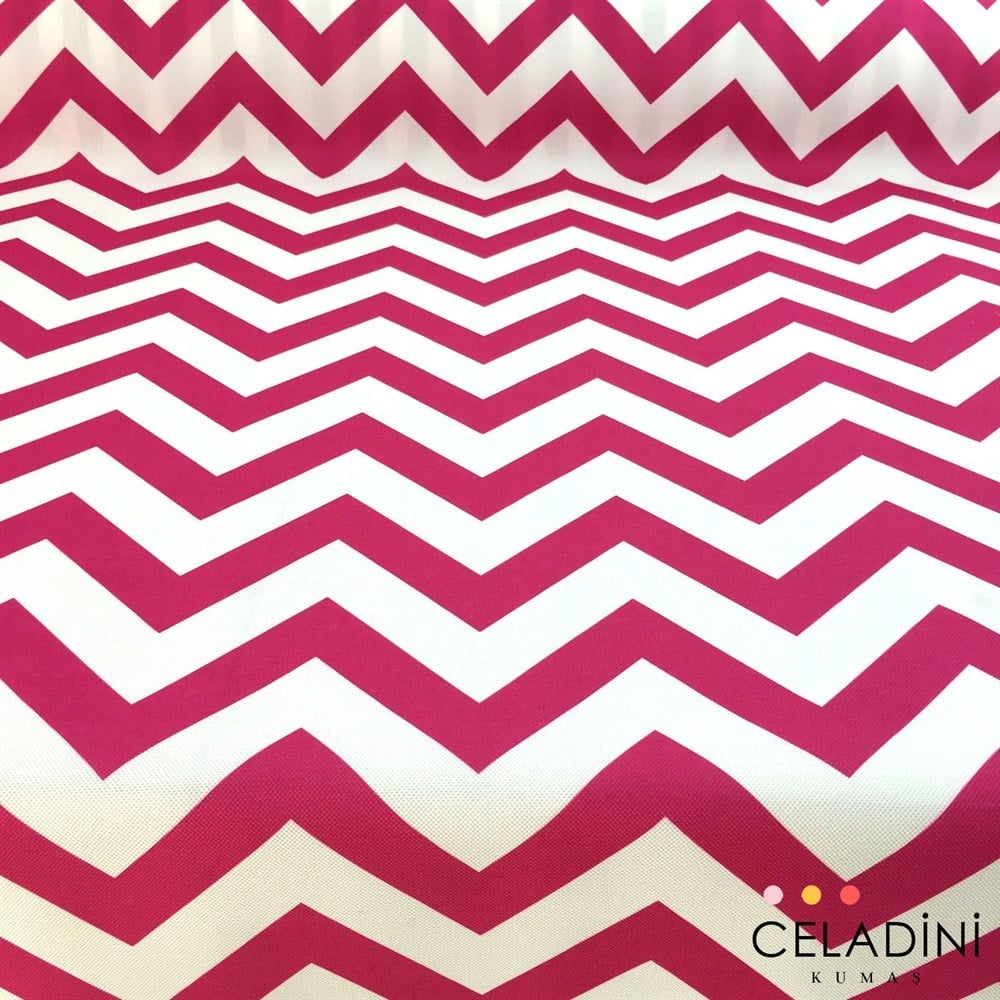 Fuşya Beyaz Zigzag (Chevron) Kumaş