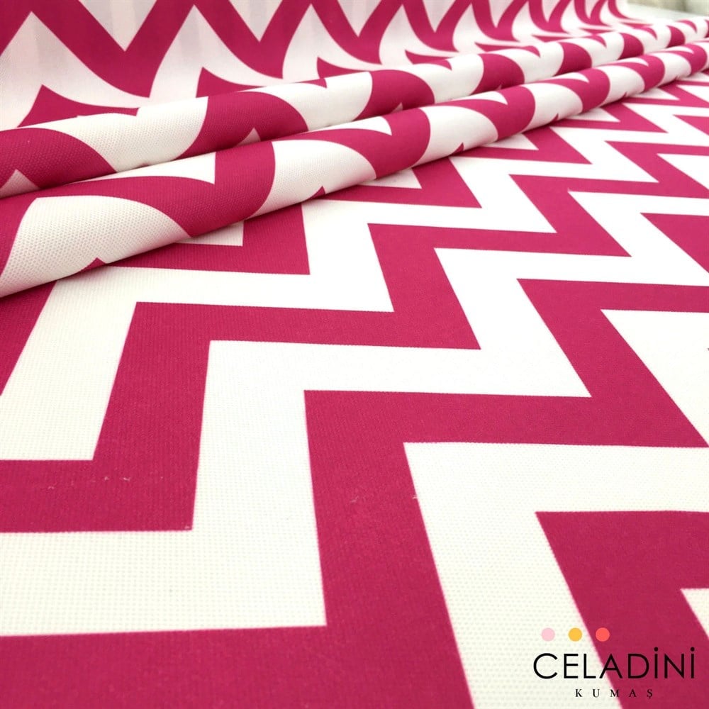 Fuşya Beyaz Zigzag (Chevron) Kumaş