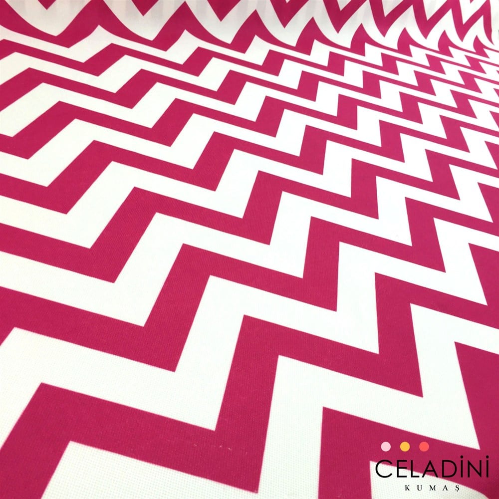 Fuşya Beyaz Zigzag (Chevron) Kumaş