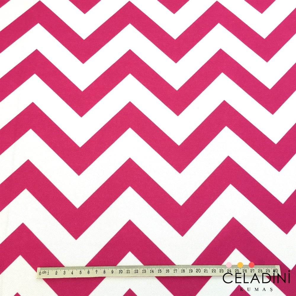 Fuşya Beyaz Zigzag (Chevron) Kumaş