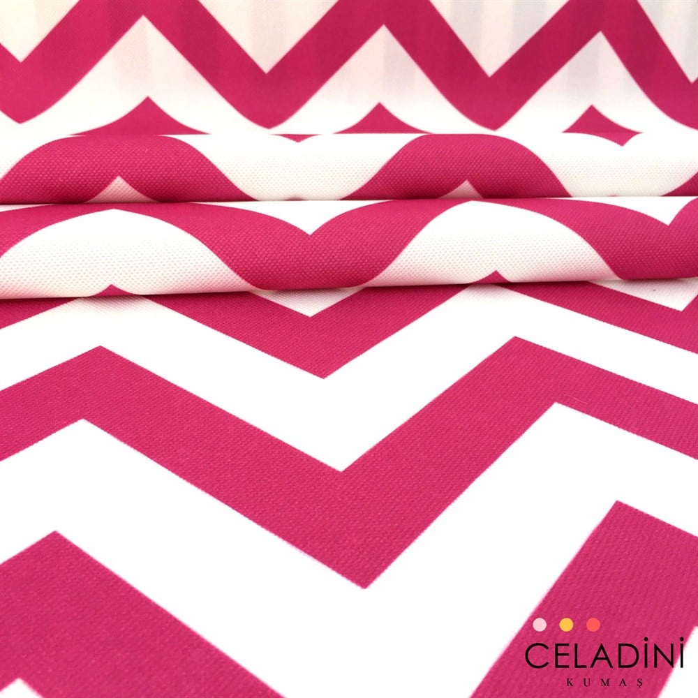 Fuşya Beyaz Zigzag (Chevron) Kumaş