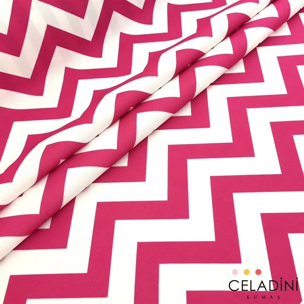 Fuşya Beyaz Zigzag (Chevron) Kumaş