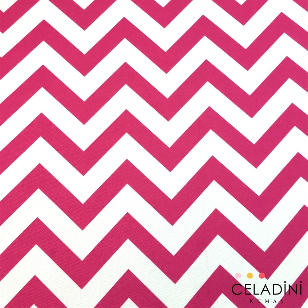 Fuşya Beyaz Zigzag (Chevron) Kumaş