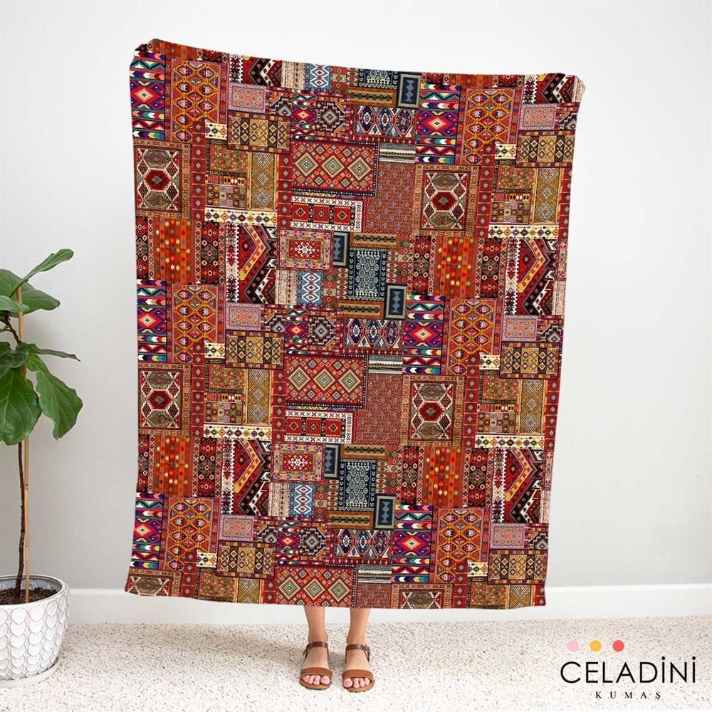 Geleneksel Kilim Desenli Kumaş