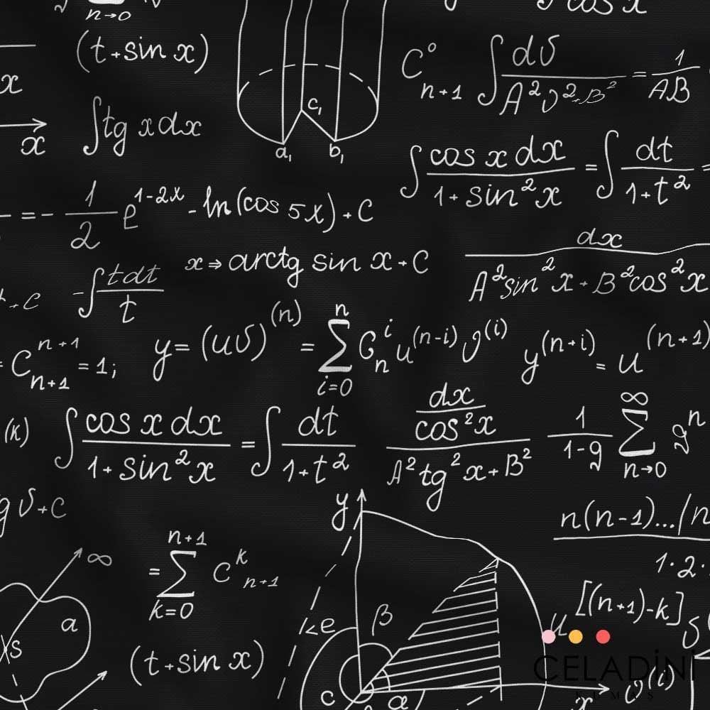 Geometrik Çizimler, Formüller Pop Art Desenli Kumaş