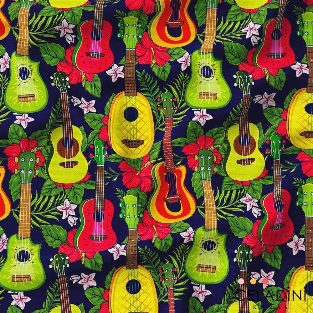 Gitar Desenli Pop Art Kumaş