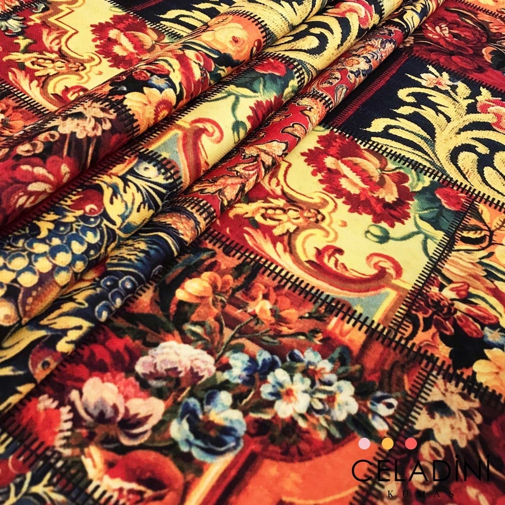 Goblen Patchwork Desenli Kumaş