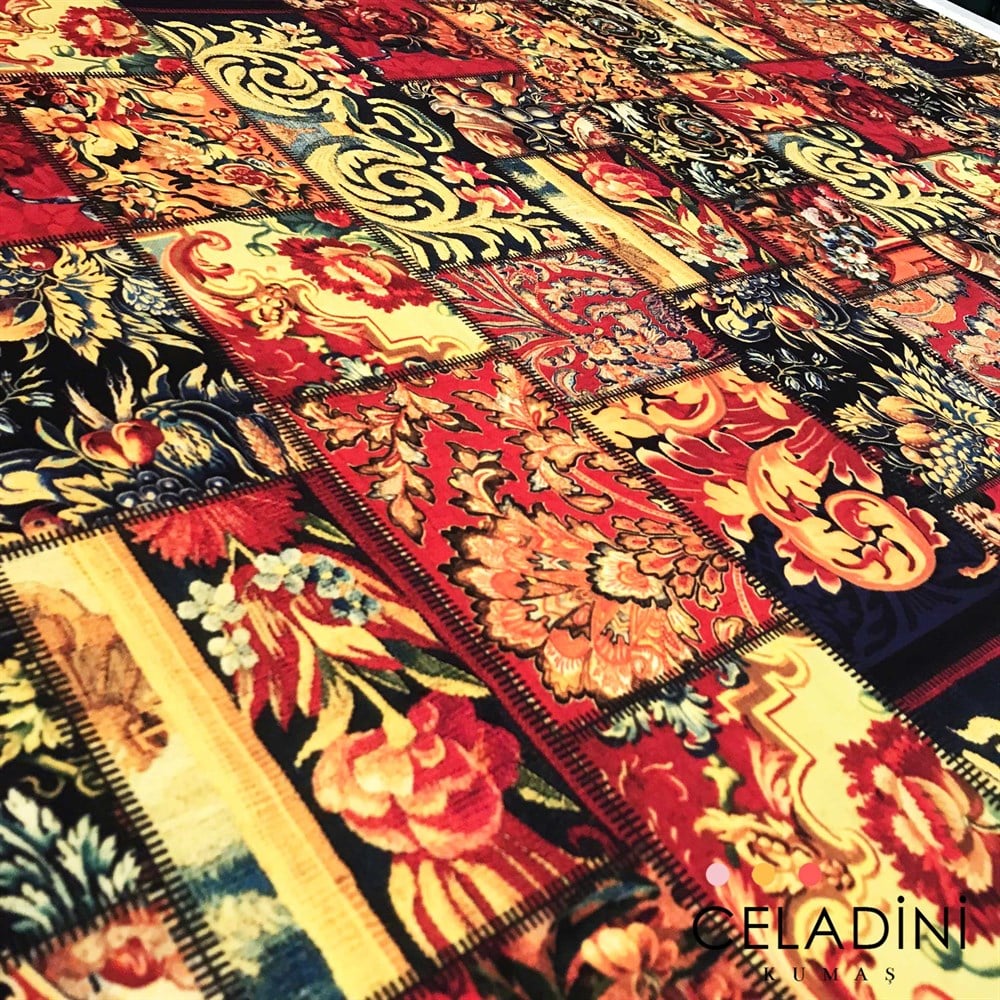 Goblen Patchwork Desenli Kumaş