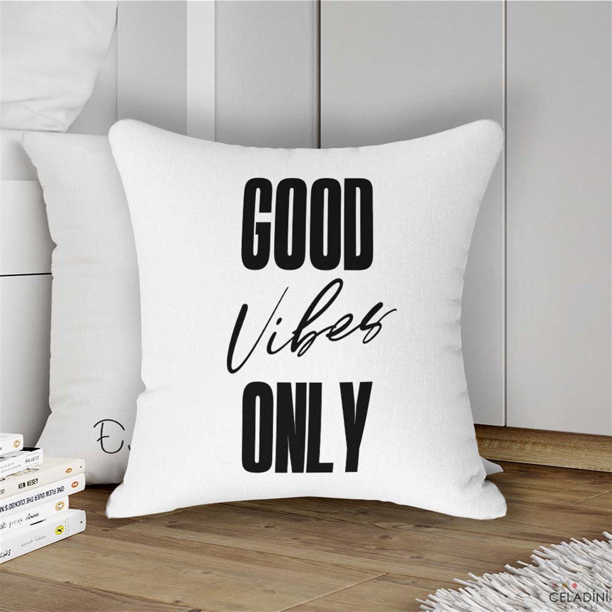 Good Vibes Only (Beyaz) Kırlent Kumaşı (Versiyon-2)