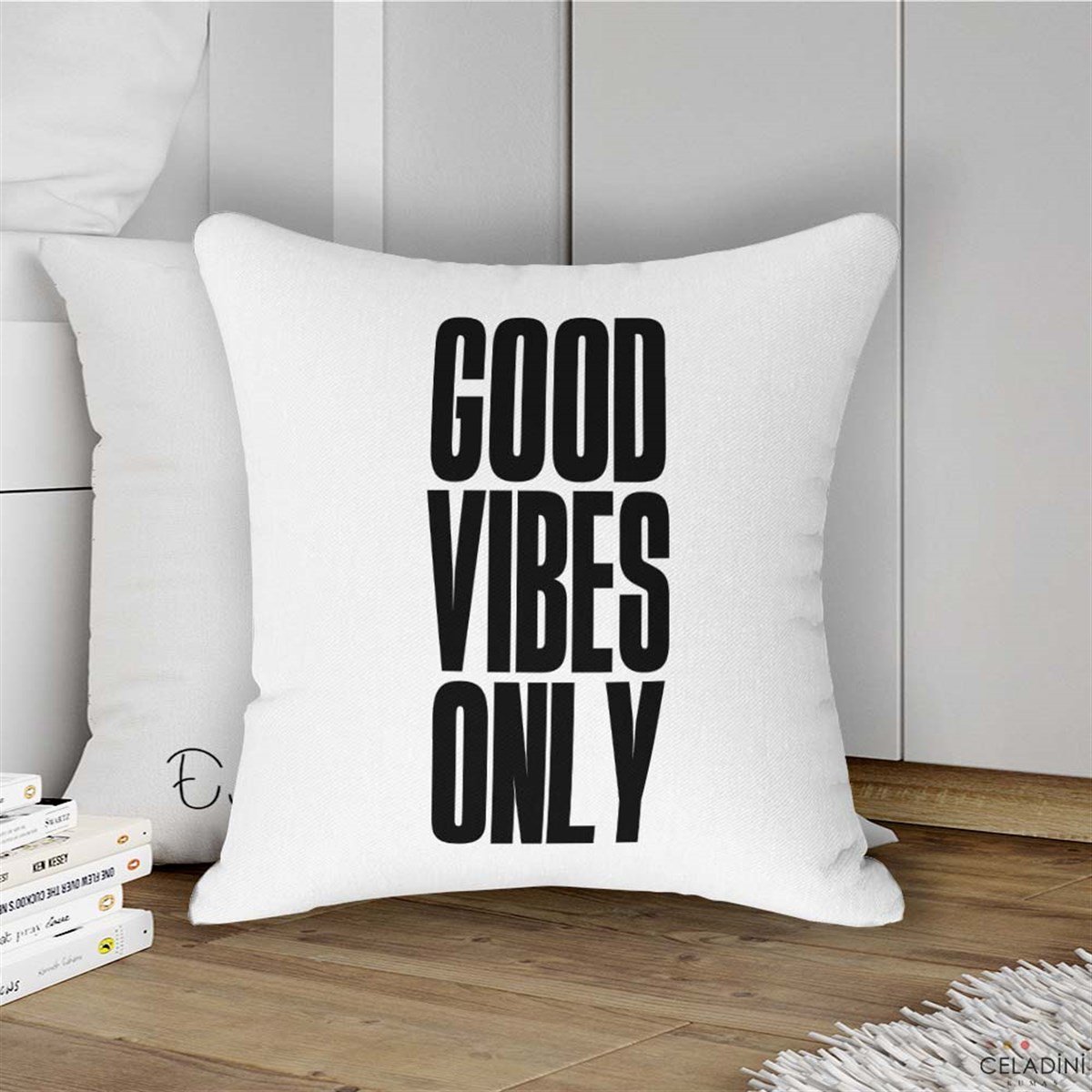 Good Vibes Only (Beyaz) Kırlent Kumaşı (Versiyon-1)