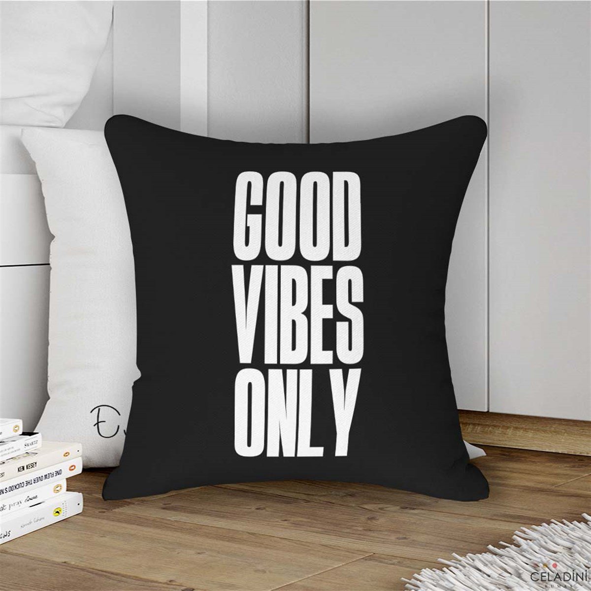 Good Vibes Only (Siyah) Kırlent Kumaşı (Versiyon-1)