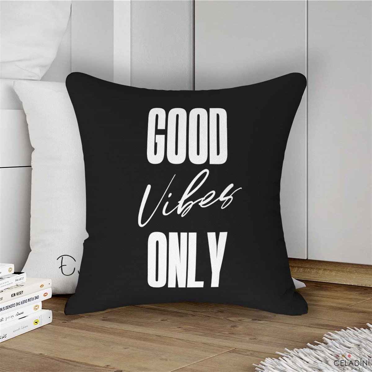 Good Vibes Only (Siyah) Kırlent Kumaşı (Versiyon-2)