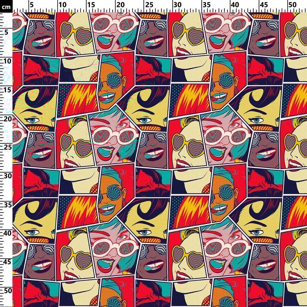 Gözlüklü Kadınlar Pop Art Desenli Kumaş