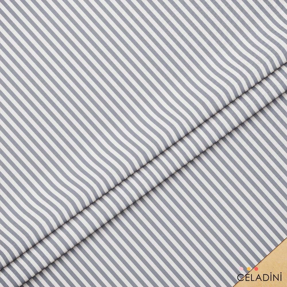 Gri Beyaz 1x1 cm Süper İnce Çizgili Kumaş
