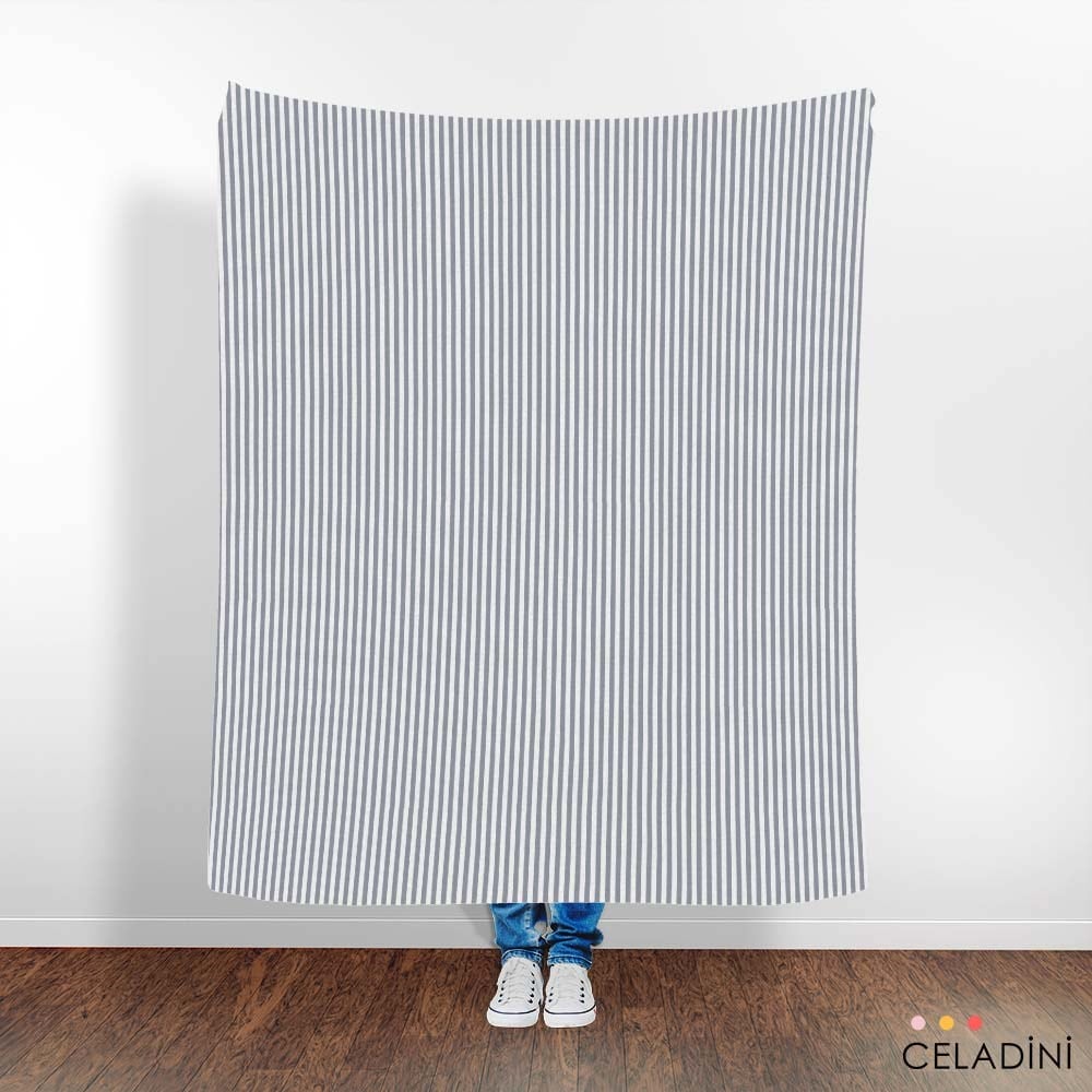 Gri Beyaz 1x1 cm Süper İnce Çizgili Kumaş
