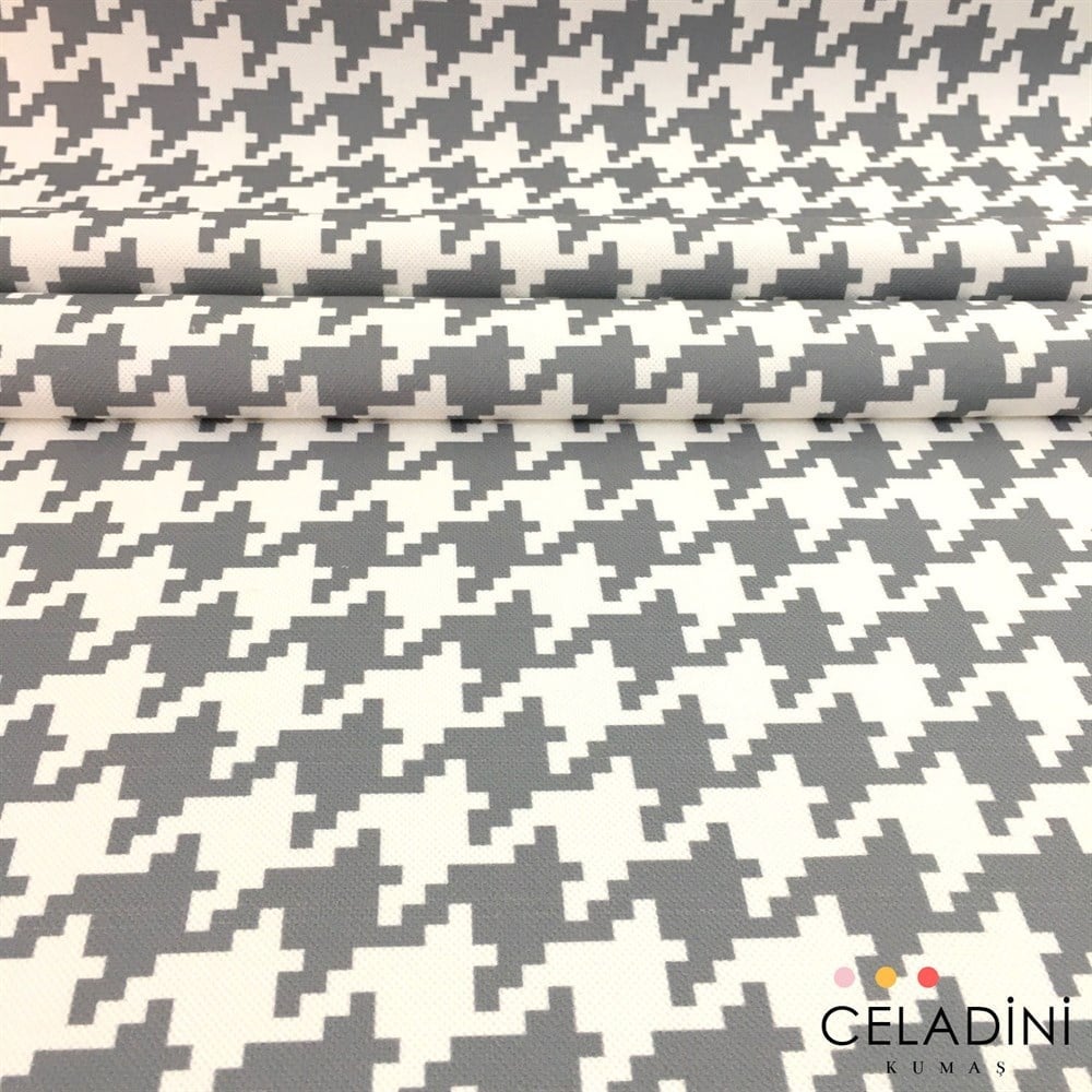 Gri Beyaz Büyük Kazayağı Desenli Kumaş