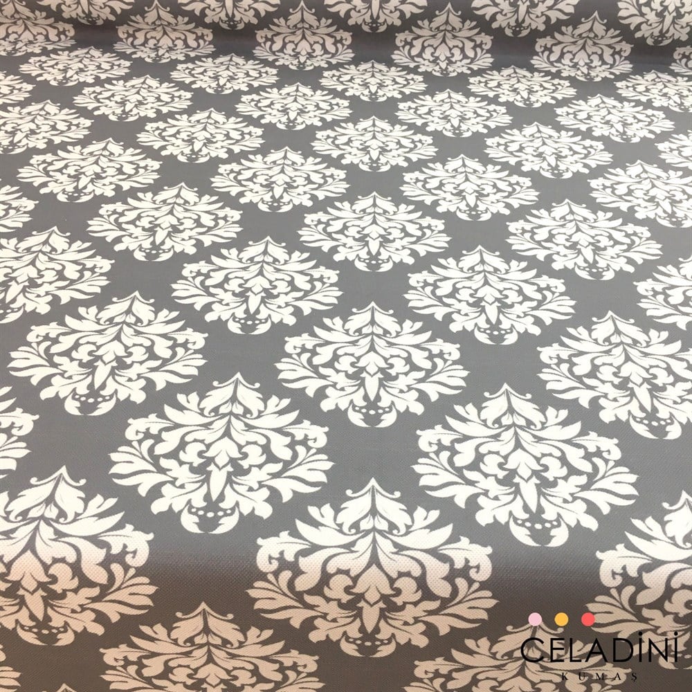 Gri Beyaz Damask Desenli Kumaş