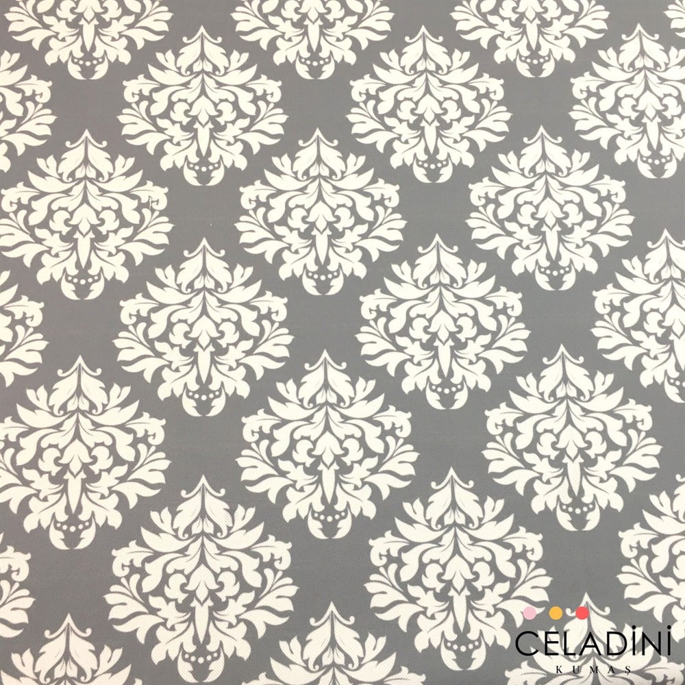 Gri Beyaz Damask Desenli Kumaş