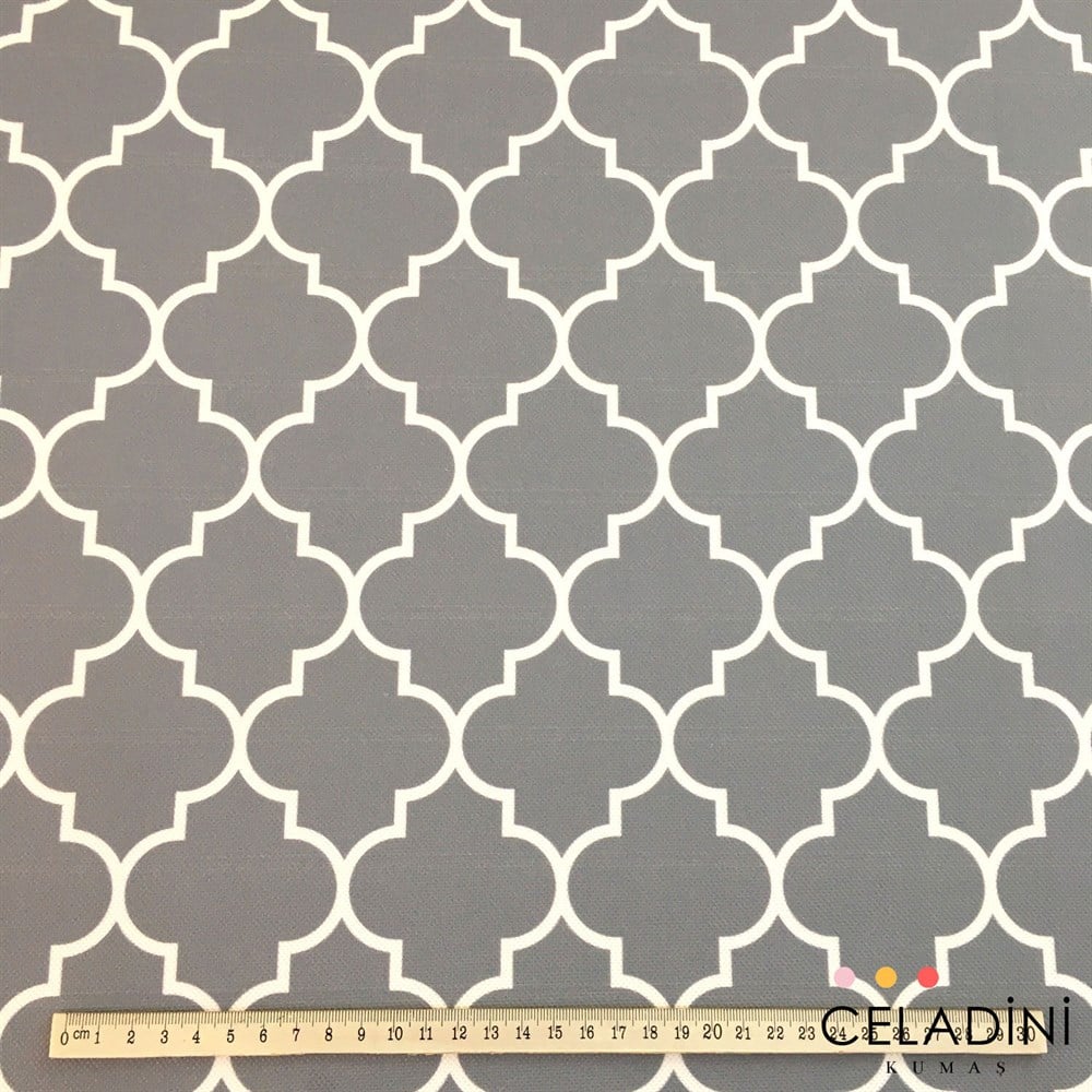 Gri Beyaz Moroccan Desenli Kumaş