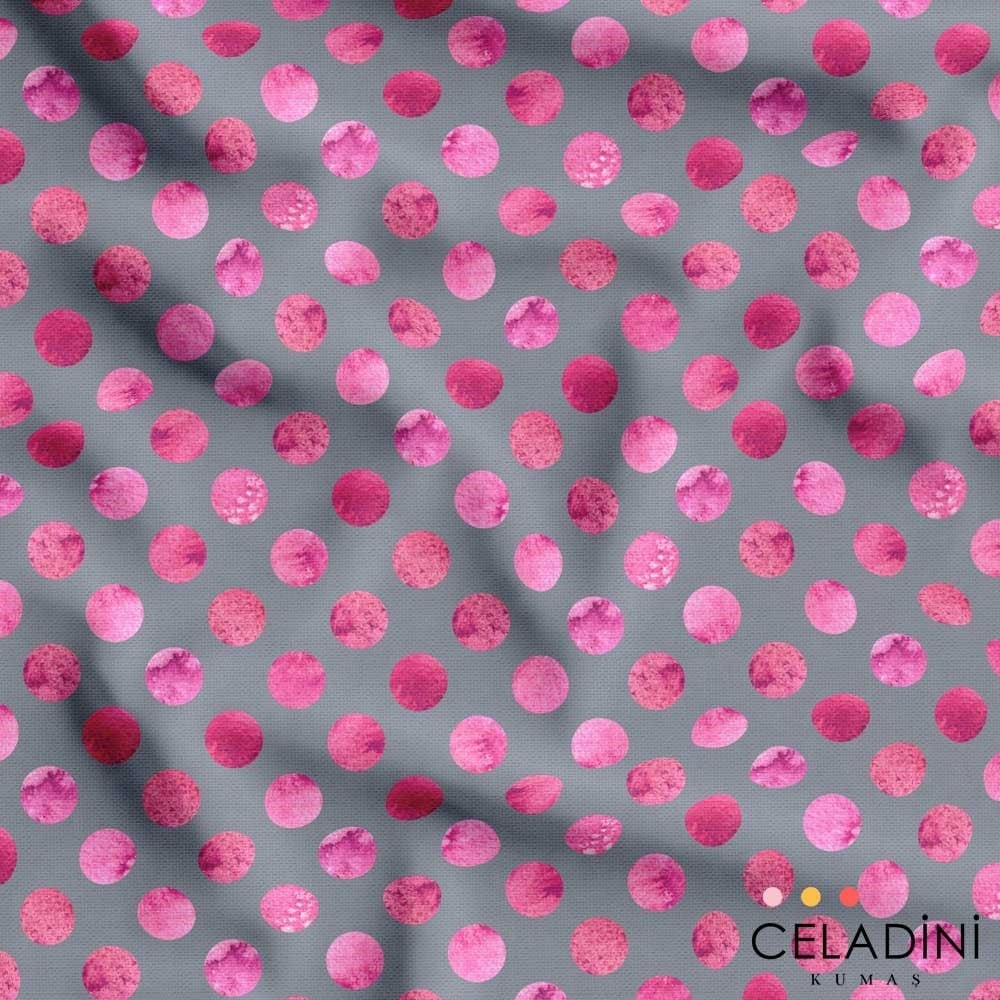Gri Fon Pembe Eskitme Puanlı Kumaş