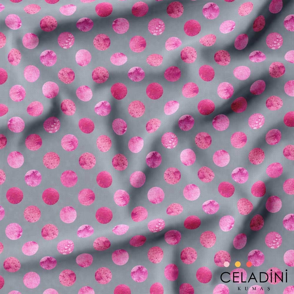 Gri Fon Pembe Eskitme Puanlı Kumaş
