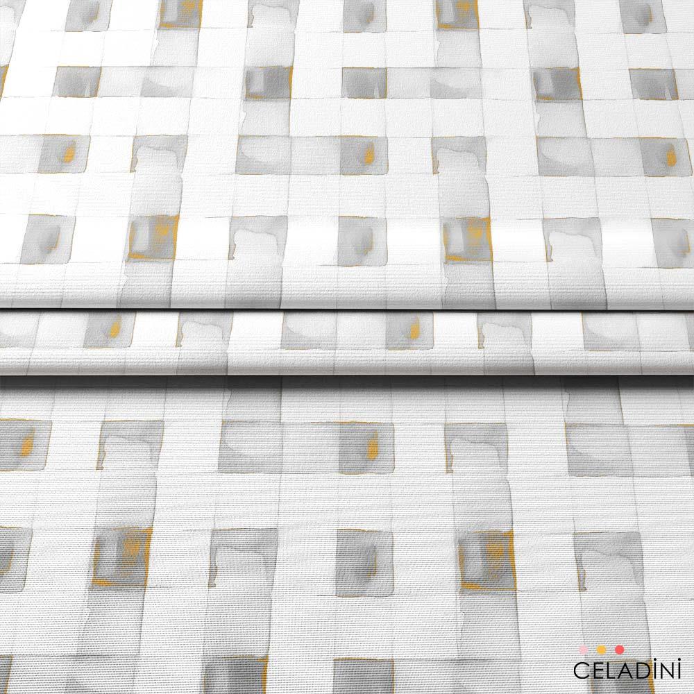 Gri Gold Eskitme Ekose Desenli Kumaş