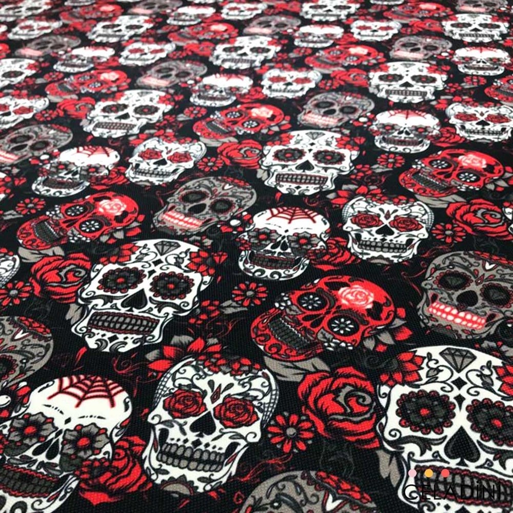 Gri Kırmızı Skullcandy Pop Art Desenli Kumaş