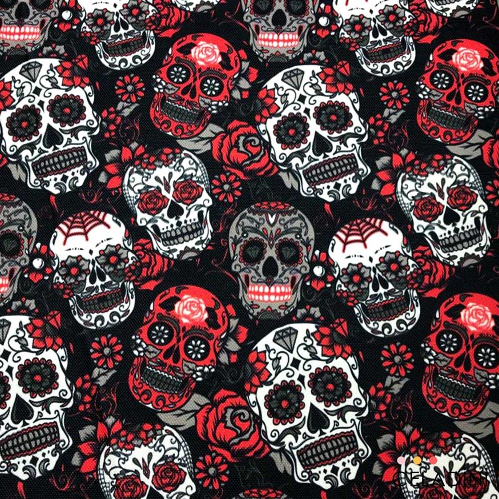 Gri Kırmızı Skullcandy Pop Art Desenli Kumaş