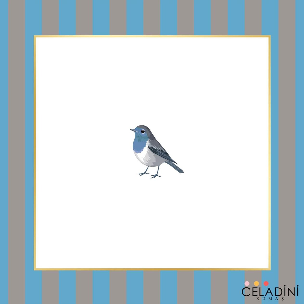 Gri Mavi Kuşlu Kırlent Kumaşı