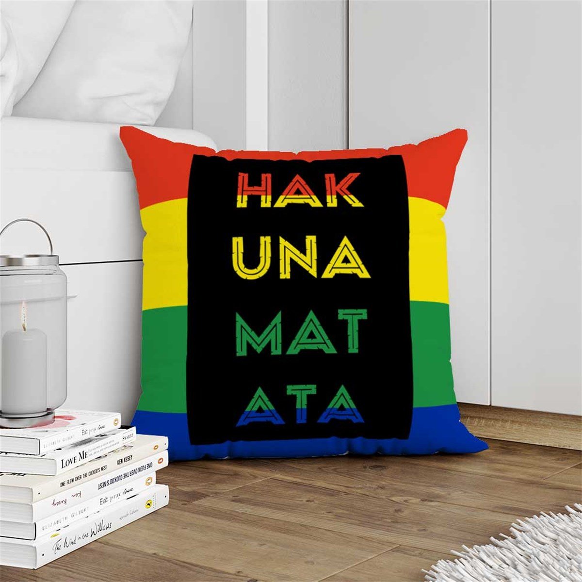 Hakuna Matata Yazılı (Afrika Renklerinde) Kırlent Kumaşı