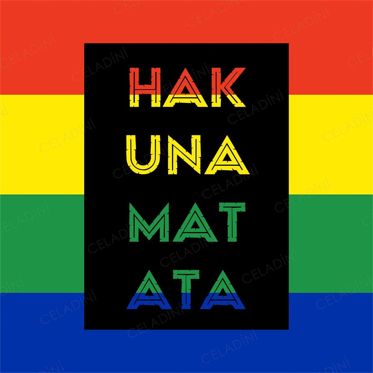 Hakuna Matata Yazılı (Afrika Renklerinde) Kırlent Kumaşı