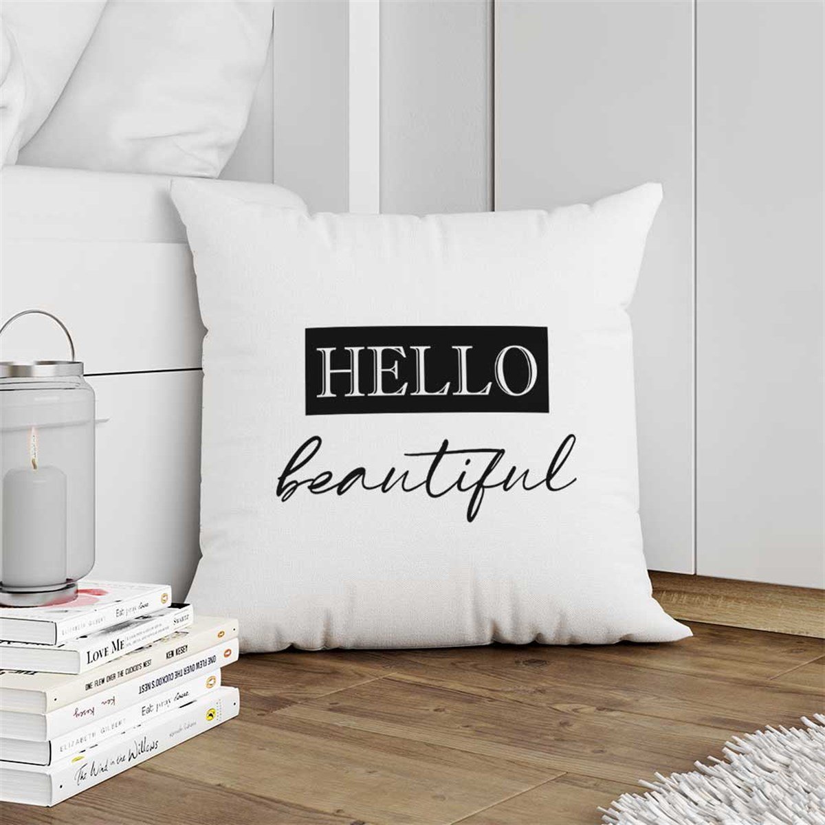 Hello Beautiful Yazılı Kırlent Kumaşı