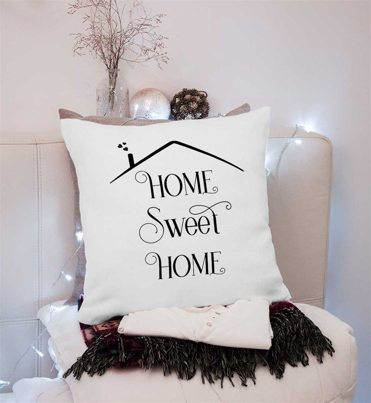 Home Sweet Home Yazılı Kırlent Kumaşı