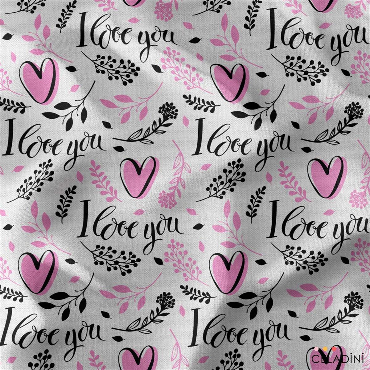 I Love You Sevgililer Günü Temalı Kumaş 