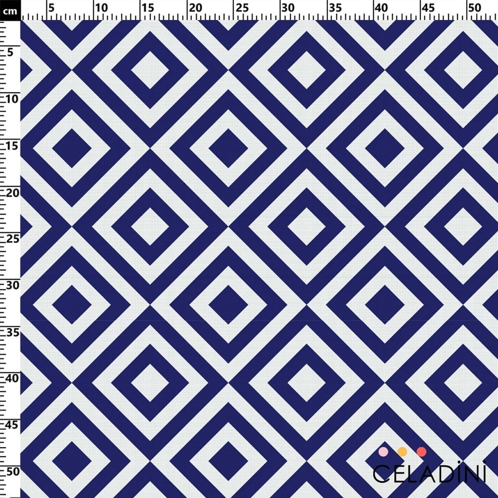 İç İçe Kare Baklava Desenli Kumaş (Lacivert)