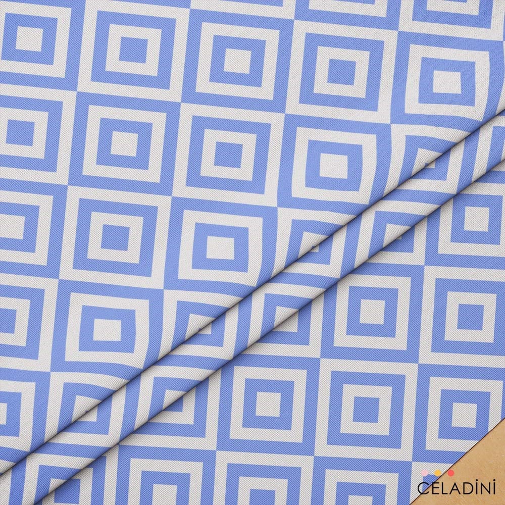 İç İçe Kare Baklava Desenli Kumaş (Mavi)
