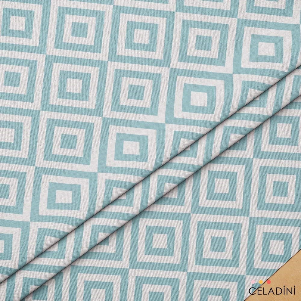 İç İçe Kare Baklava Desenli Kumaş (Mint)