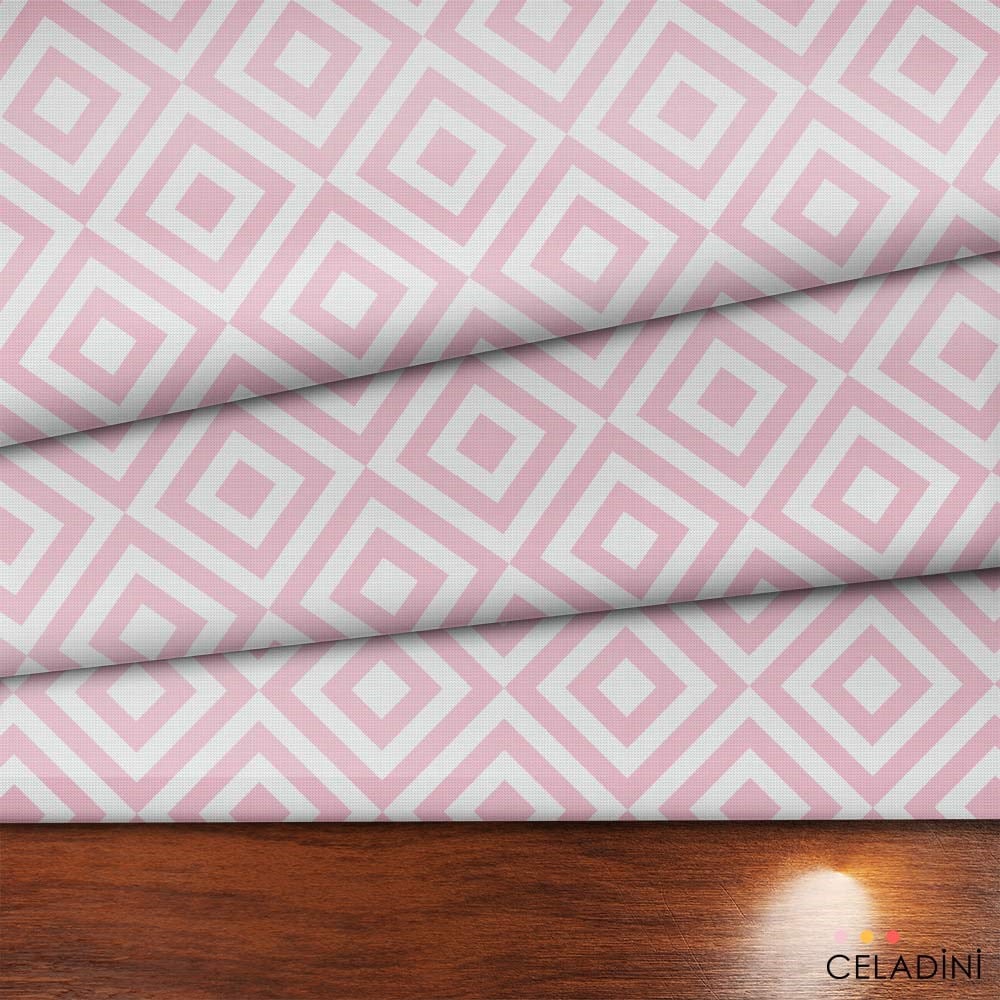 İç İçe Kare Baklava Desenli Kumaş (Pembe)