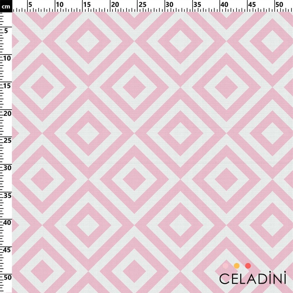 İç İçe Kare Baklava Desenli Kumaş (Pembe)