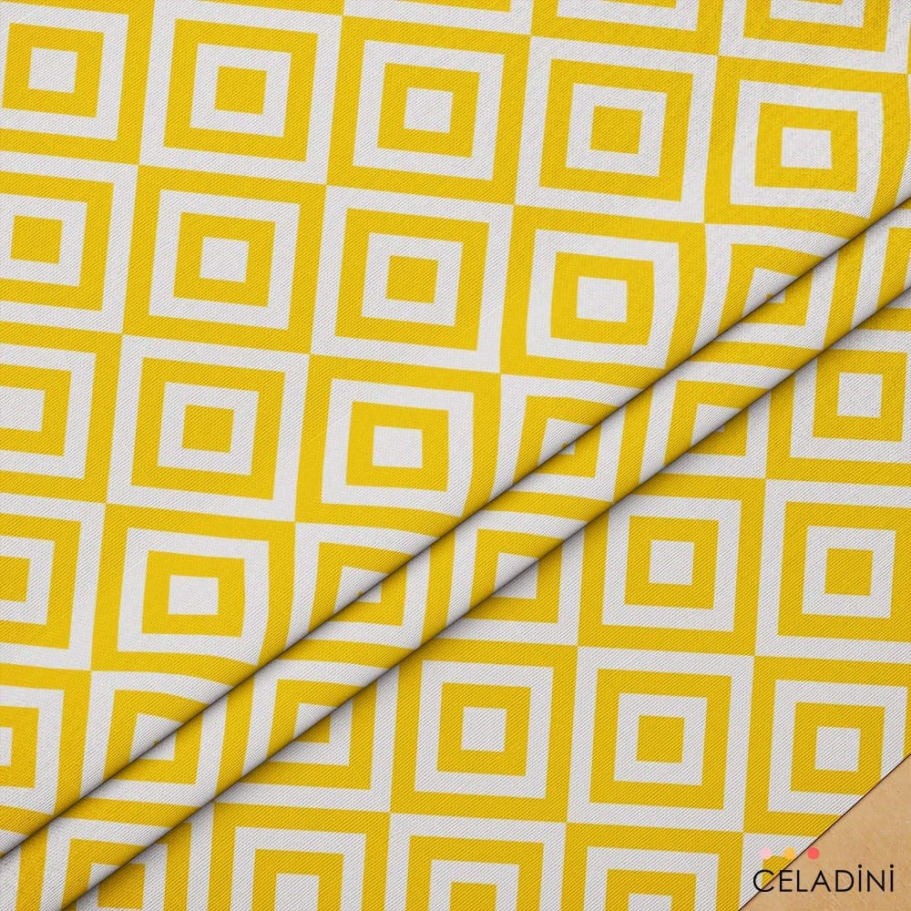 İç İçe Kare Baklava Desenli Kumaş (Sarı)