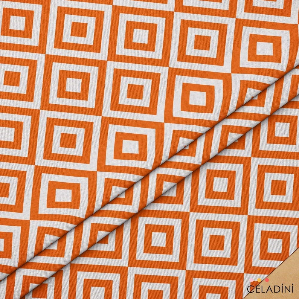 İç İçe Kare Baklava Desenli Kumaş (Turuncu)