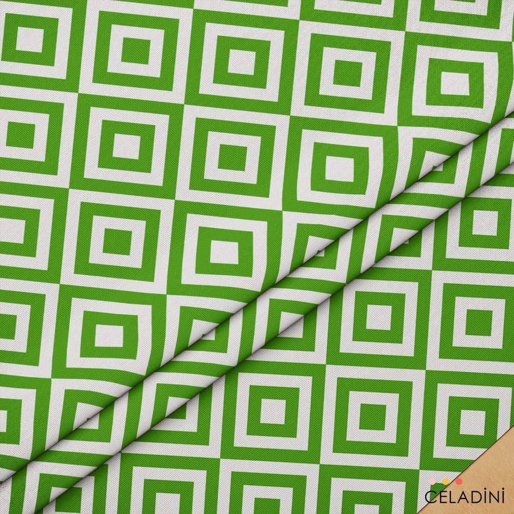İç İçe Kare Baklava Desenli Kumaş (Yeşil)