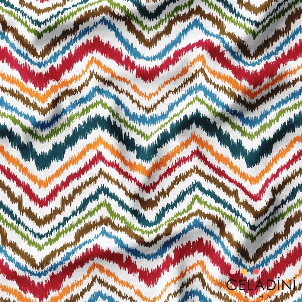 İkat Renkli Zigzag Desenli Kumaş