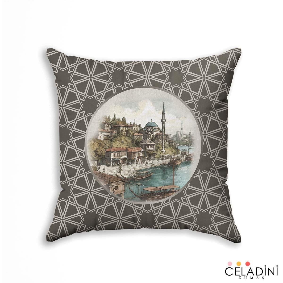 İstanbul Serisi Nostalji Boğaz Desenli Kırlent Kumaşı